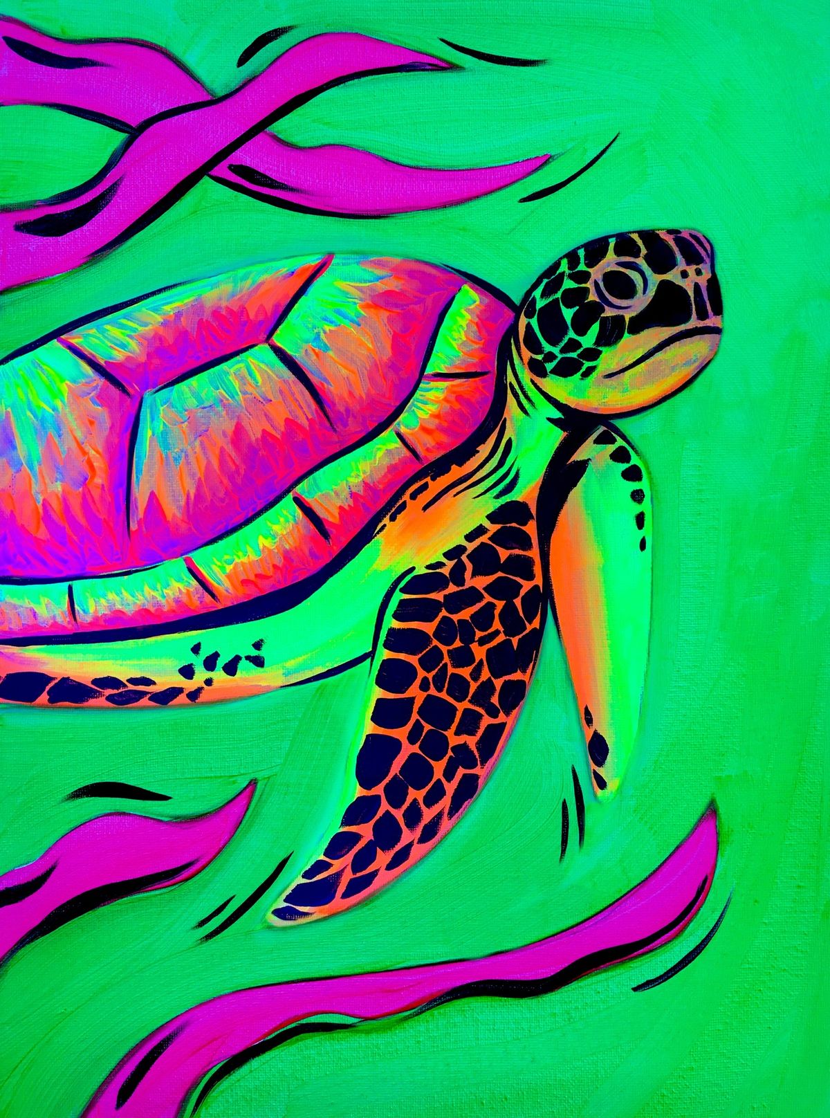 Neon Paint and Wine Party in Dunedin - Sea Turtle