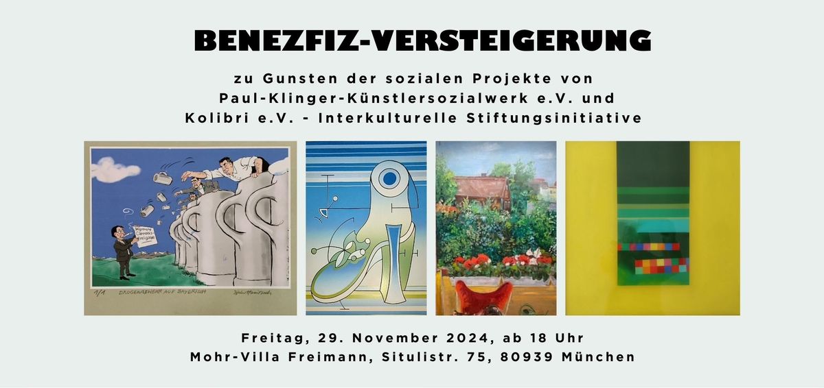 Benefiz-Versteigerung zu Gunsten der sozialen Projekte vom K\u00fcnstlersozialwerk und Kolibri e.V.