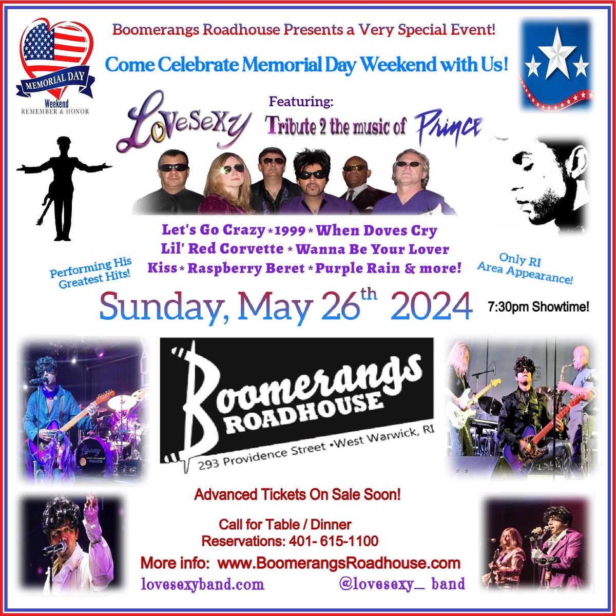 Lovesexy Prince Tribute Sunday Memorial Day Weekend!