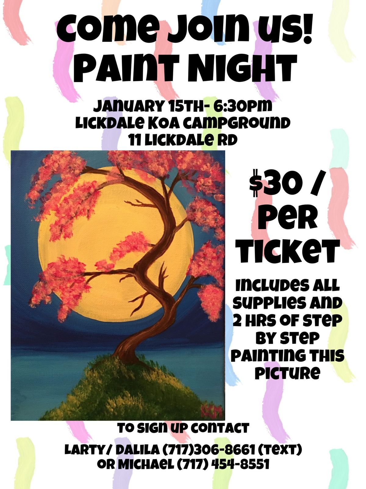 Paint Party at Lickdale KOA campground Jan 15th- 6:30pm