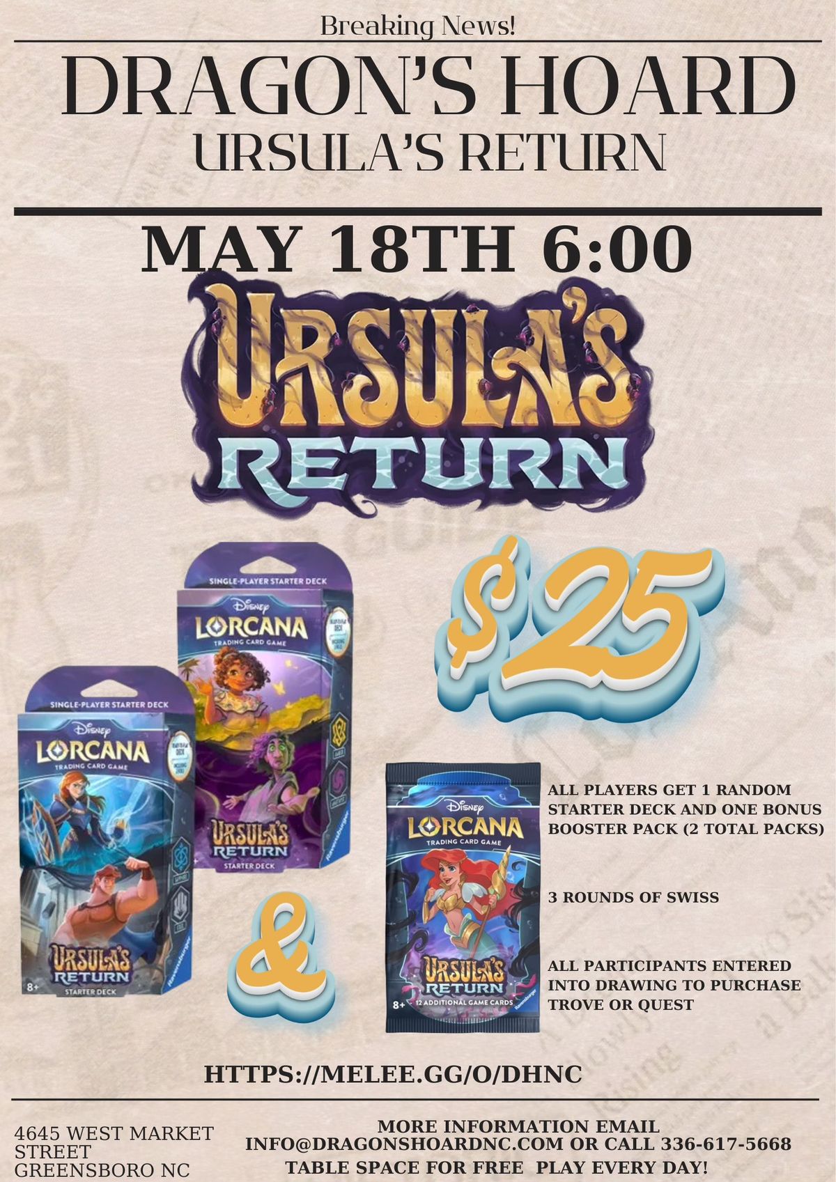 Ursula's Return Starter Deck Tournament May 18th 6:00