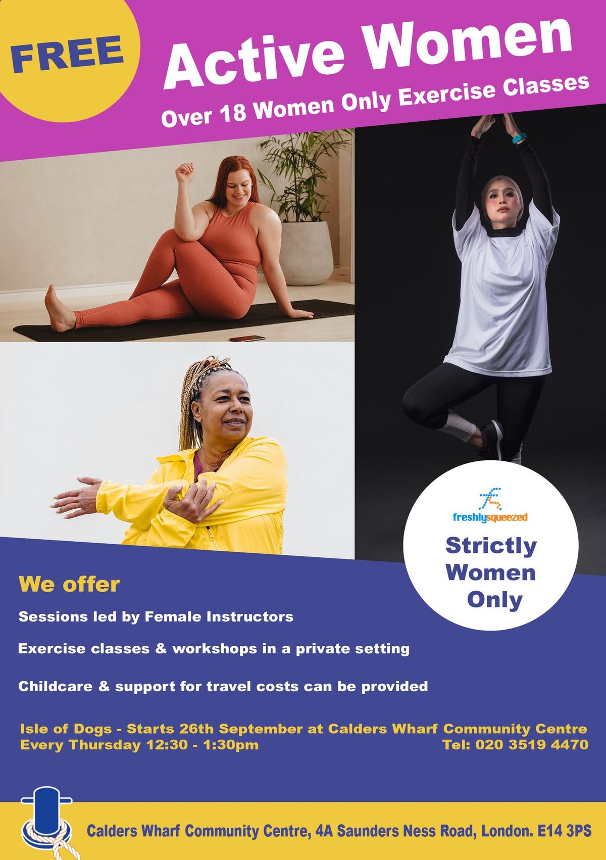 Free Women's Exercise Classes, starting Thursday 26th at The Dockland Settlements!