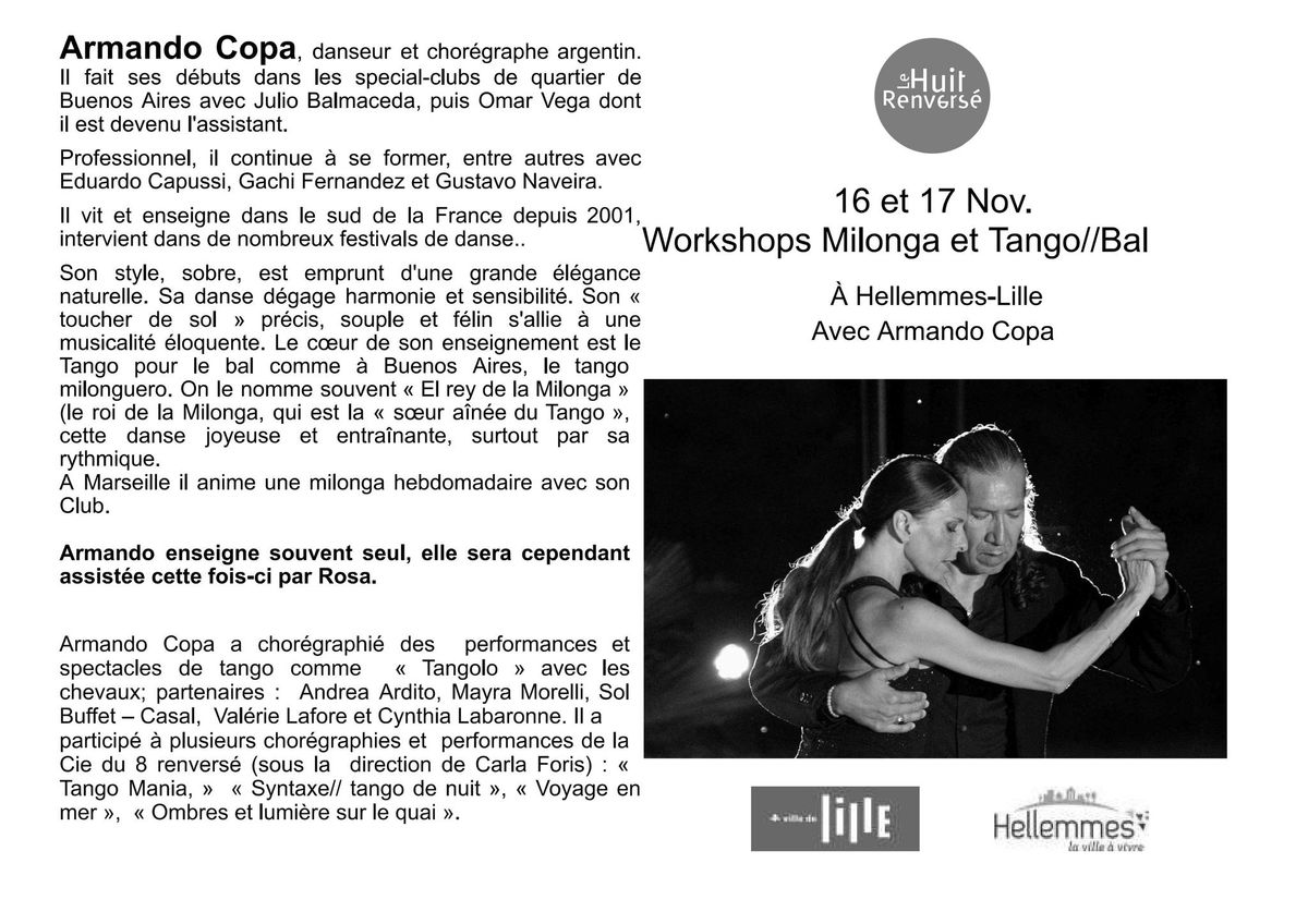 J-5 !!! Stage Tango - Milonga  Armando Copa _Bal tango le SAMEDI