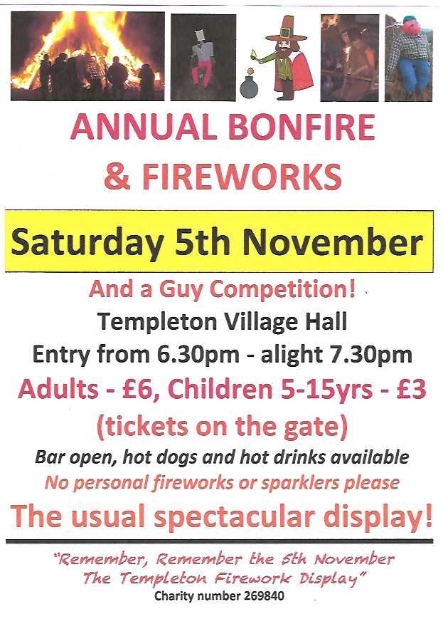 Templeton Bonfire and Firework Display, Templeton Village Hall ...