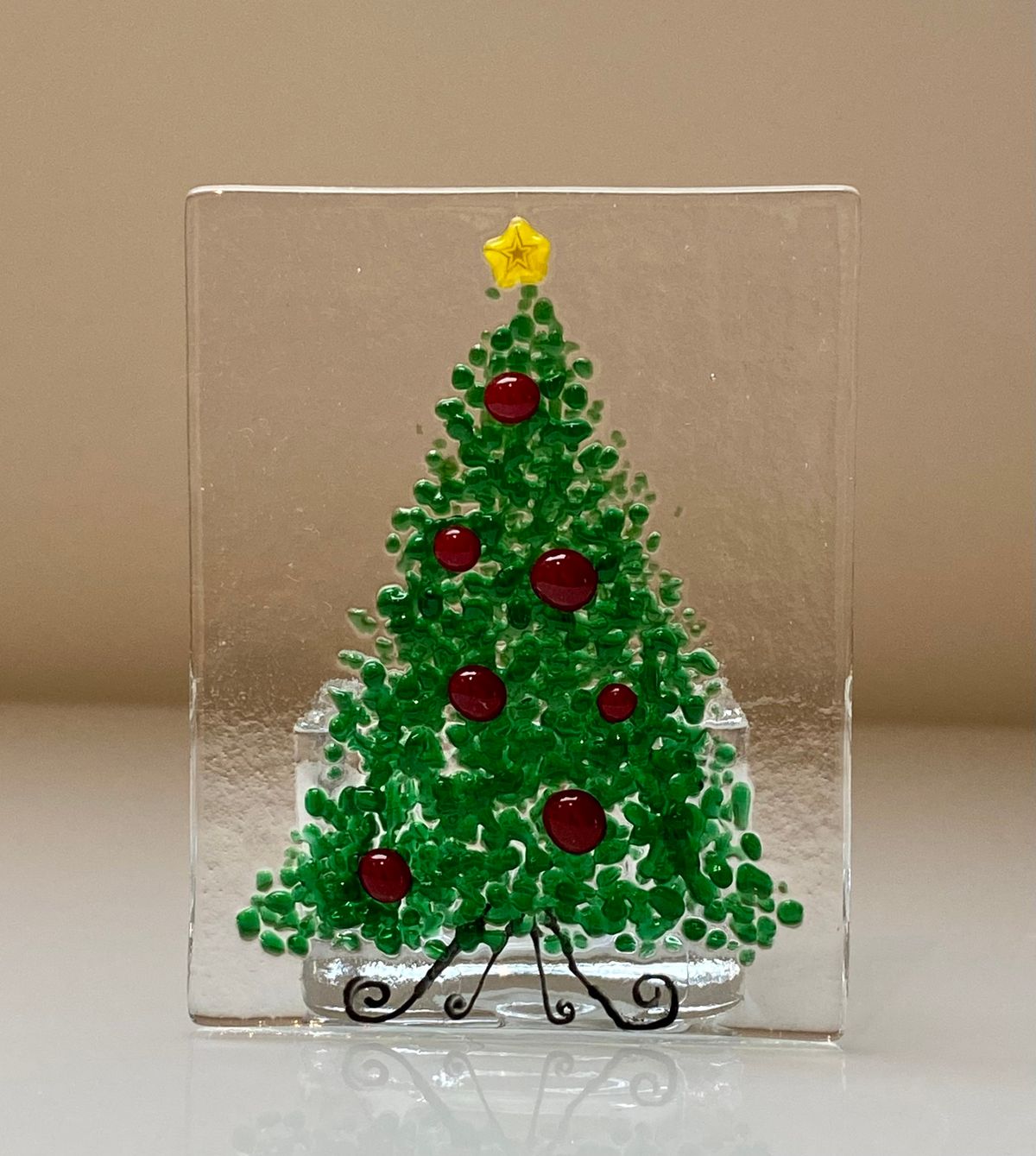 Christmas tealight holder, fused glass workshop