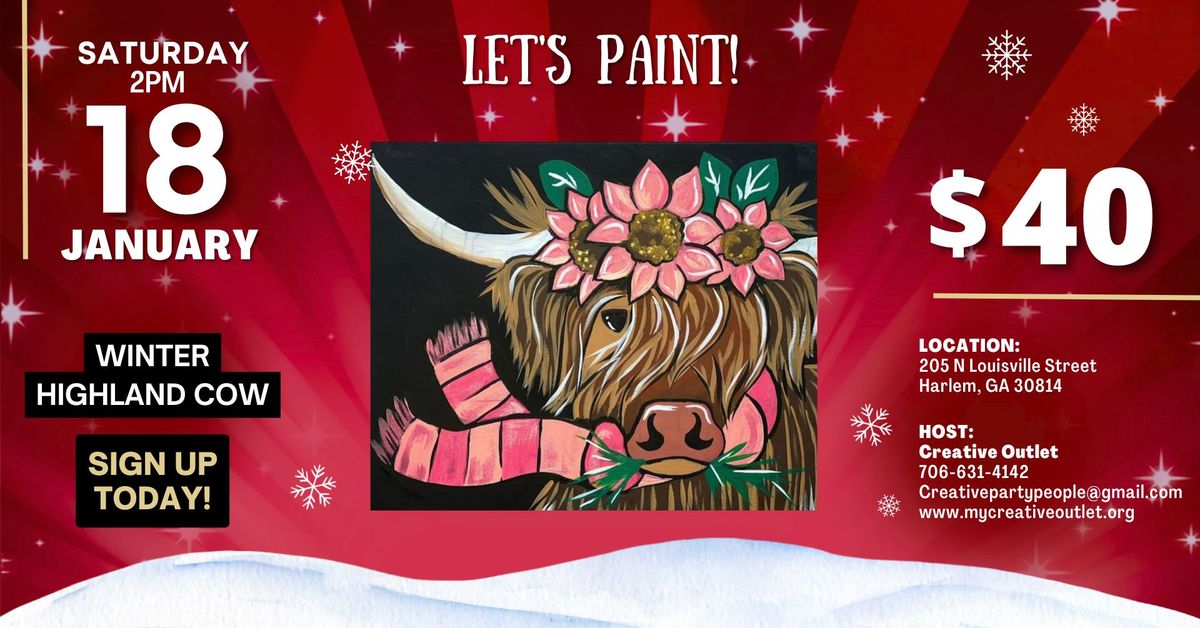 Winter Highland Cow Painting Class