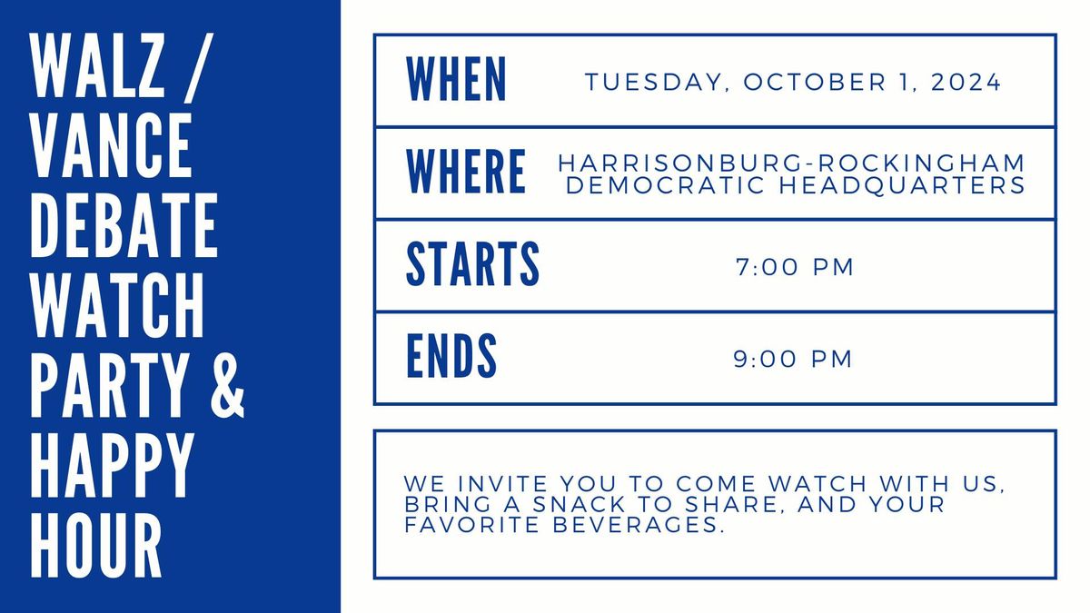 Walz \/ Vance Debate Watch Party & Happy Hour