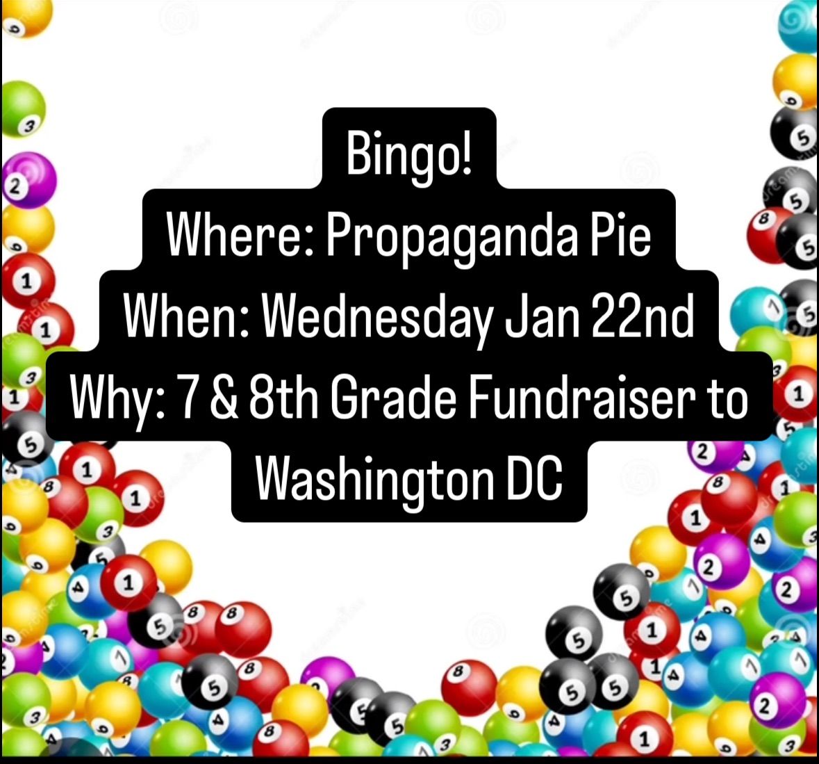 Bingo night fundraiser for seventh and eighth grade marble charter school students