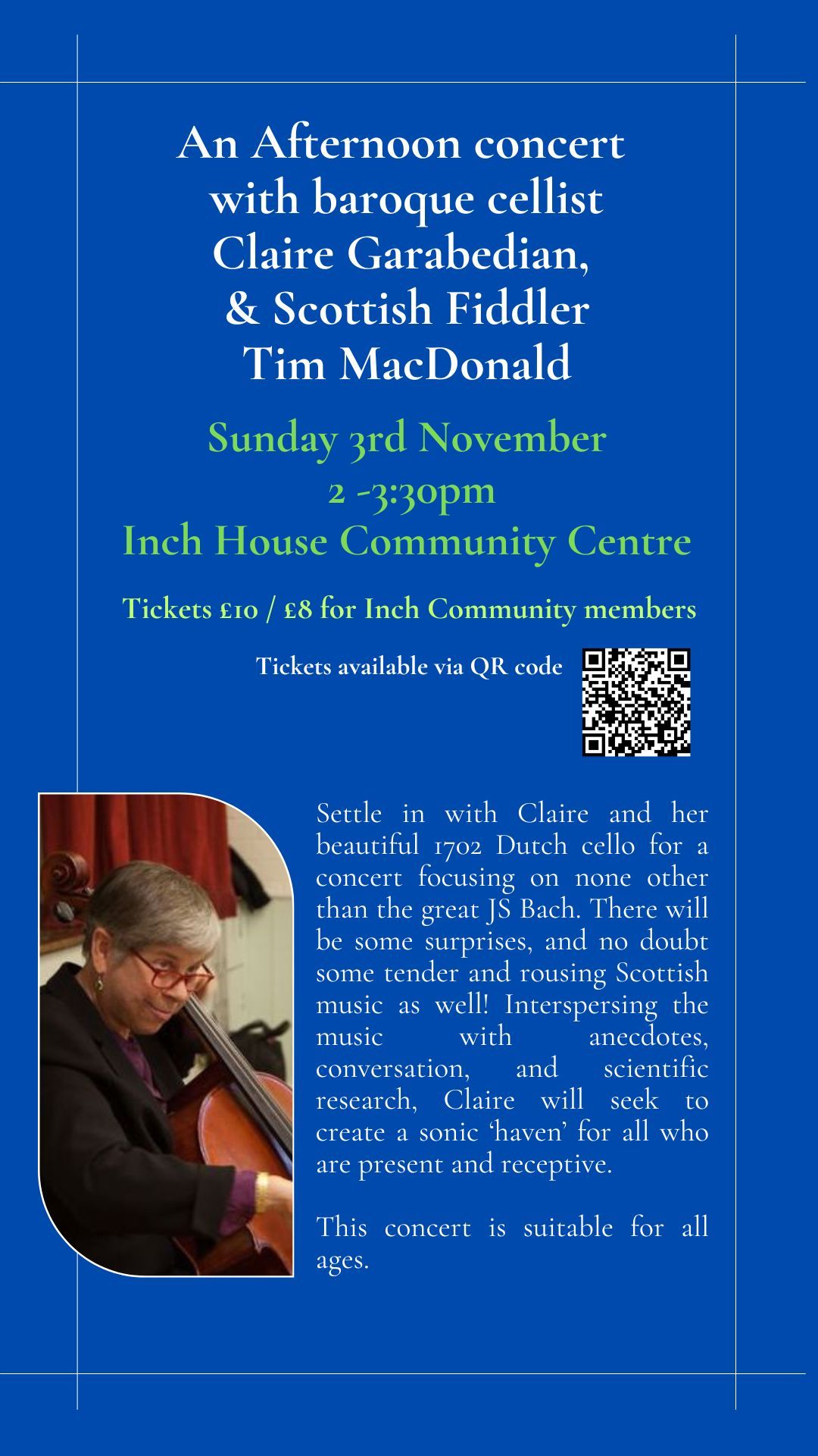 An Afternoon concert  with baroque cellist Claire Garabedian,  & Scottish Fiddler Tim MacDonald