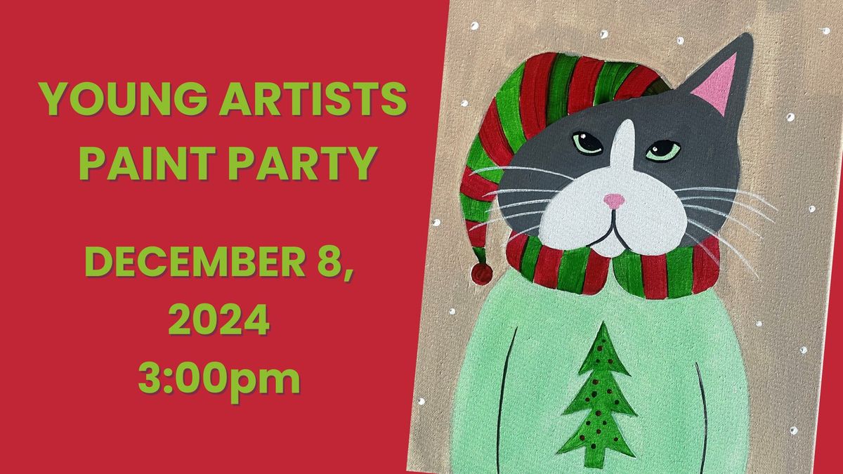 Young Artists Paint Party - Cat in Holiday Pajamas