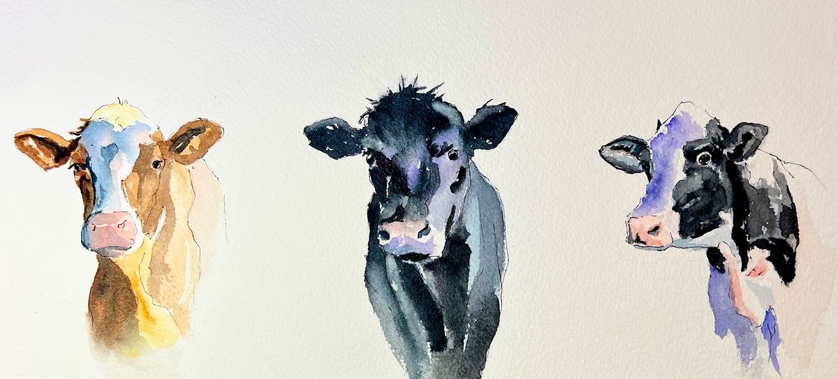 Watercolor Painting class- 3 cows- with C.Finley