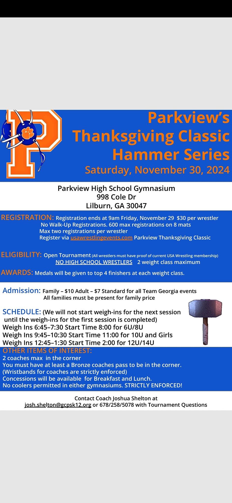 Parkview Thanksgiving Classic Hammer Series 