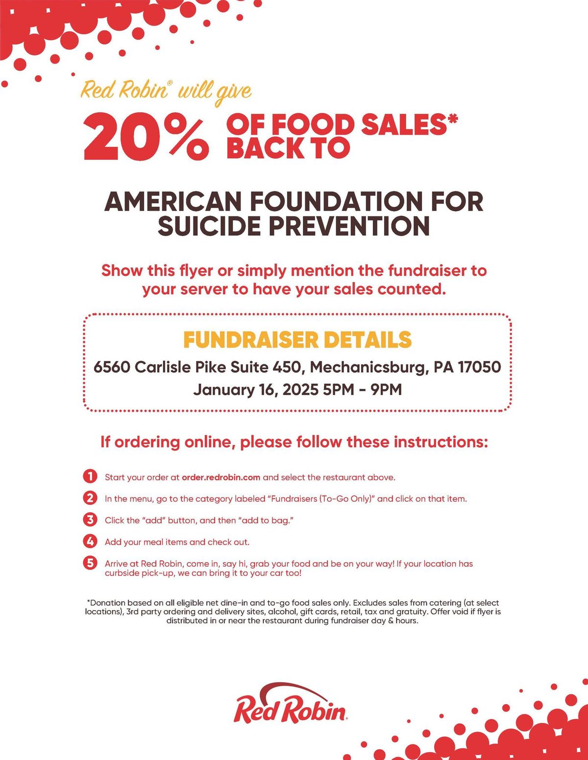 Dine to Donate Event - Red Robin