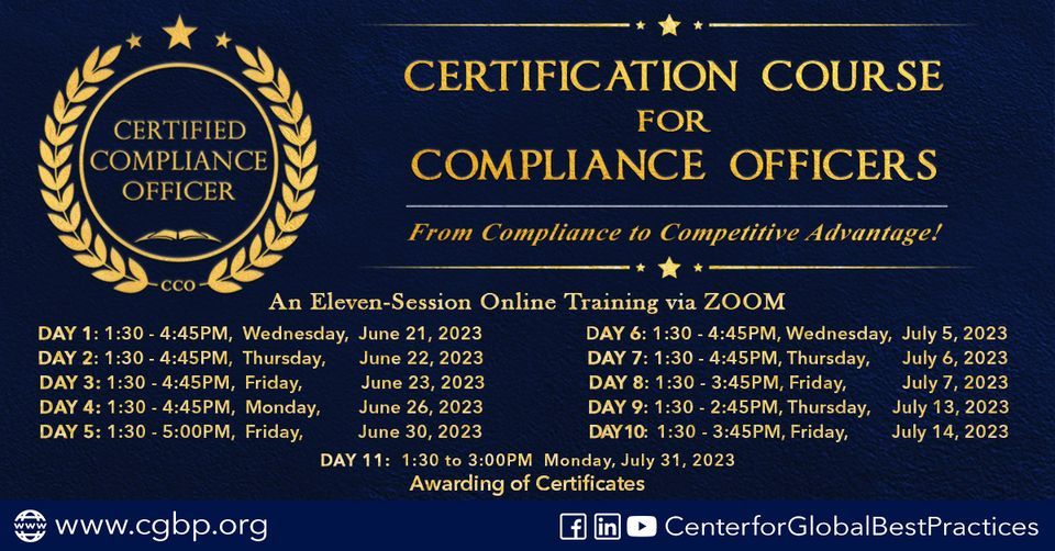 Be a CERTIFIED Compliance Officer! , Center for Global Best Practices ...
