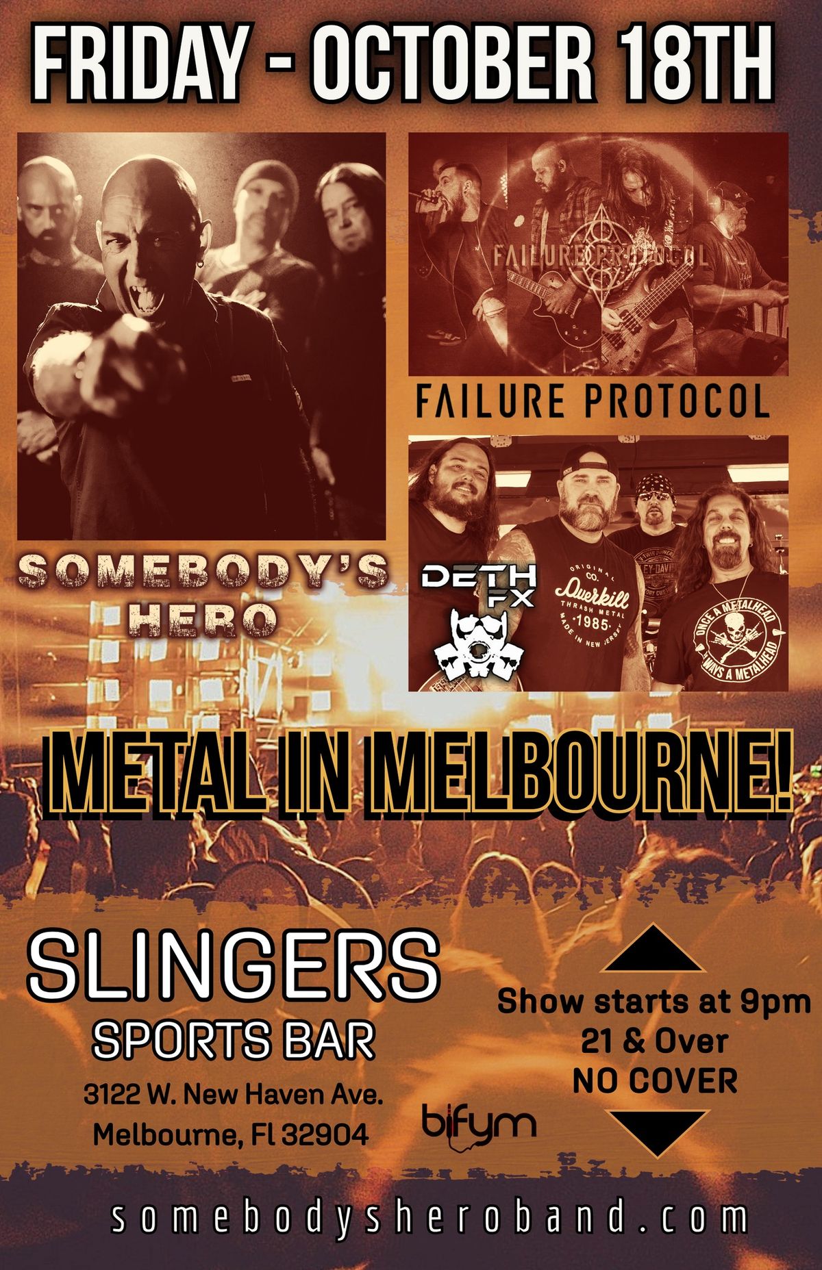 METAL IN MELBOURNE! SLINGERS SPORTS BAR PRESENTS: FAILURE PROTOCOL, DETH FX AND SOMEBODY'S HERO