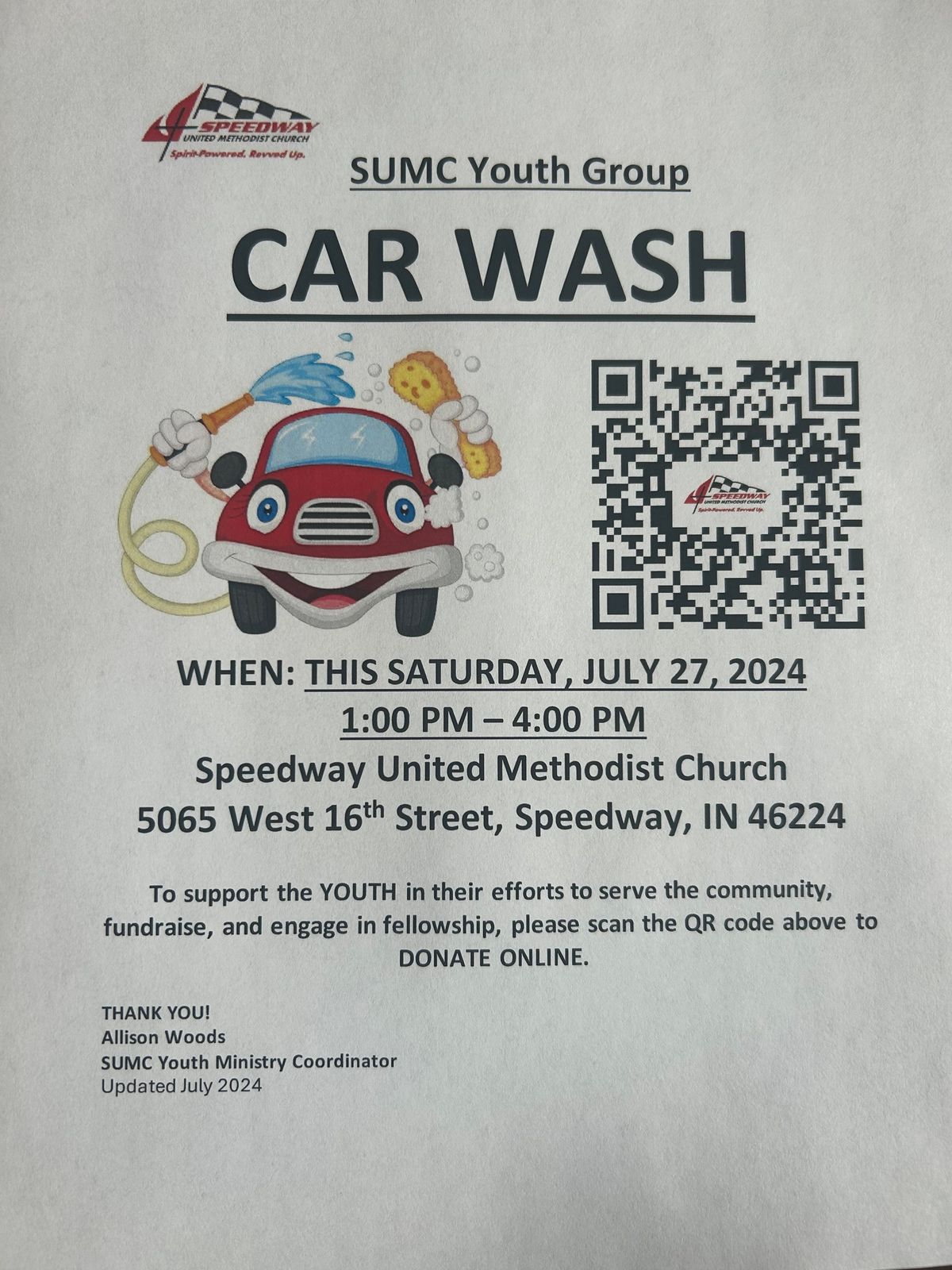 Speedway United Methodist Church Youth Ministry Car Wash