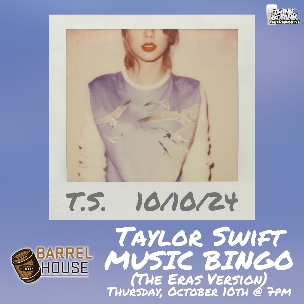 Taylor Swift Music Bingo @ Barrel House (Marion, IA) \/ Thursday, October 10th @ 7pm