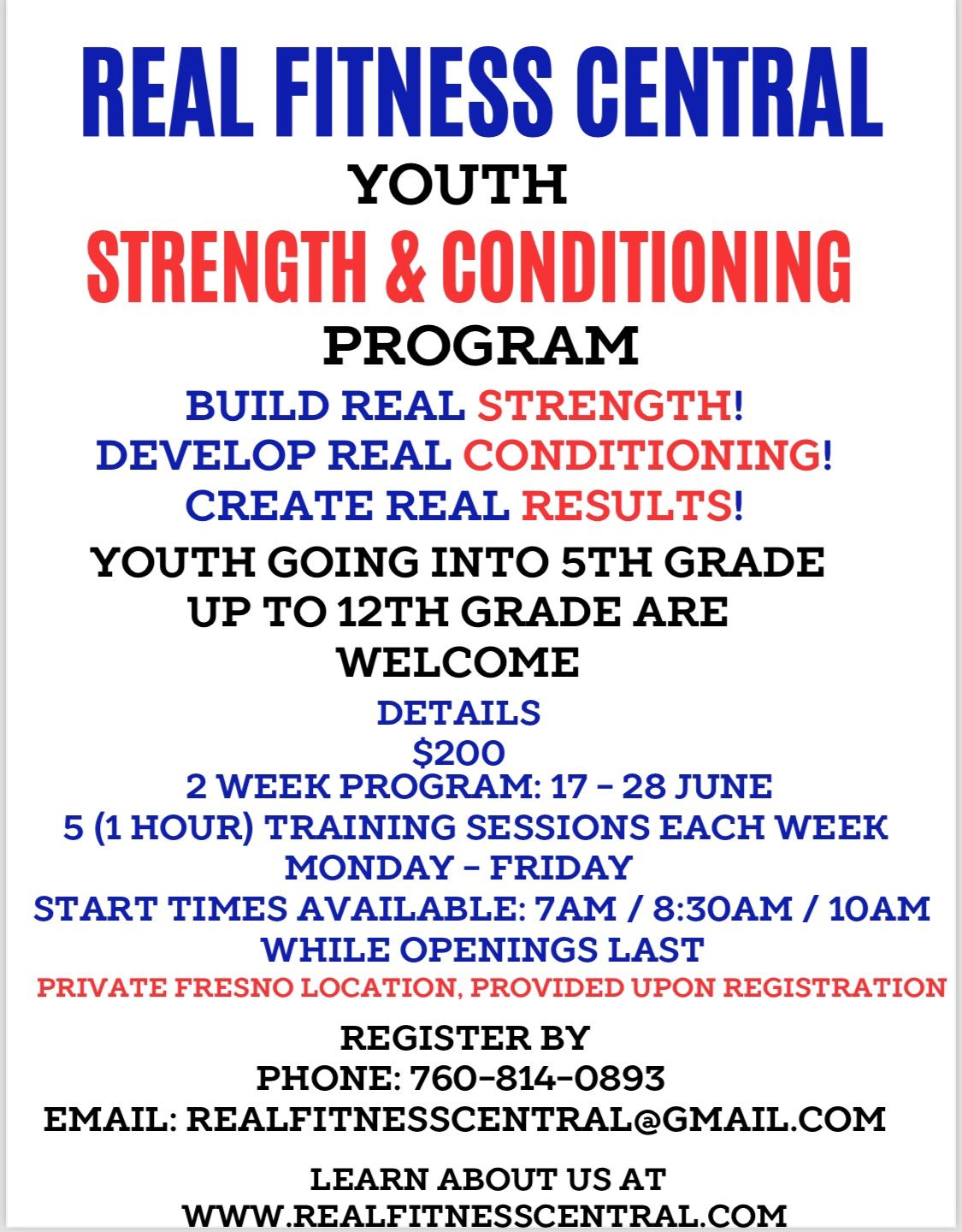 Real Fitness Central's Youth Strength and Conditioning Program
