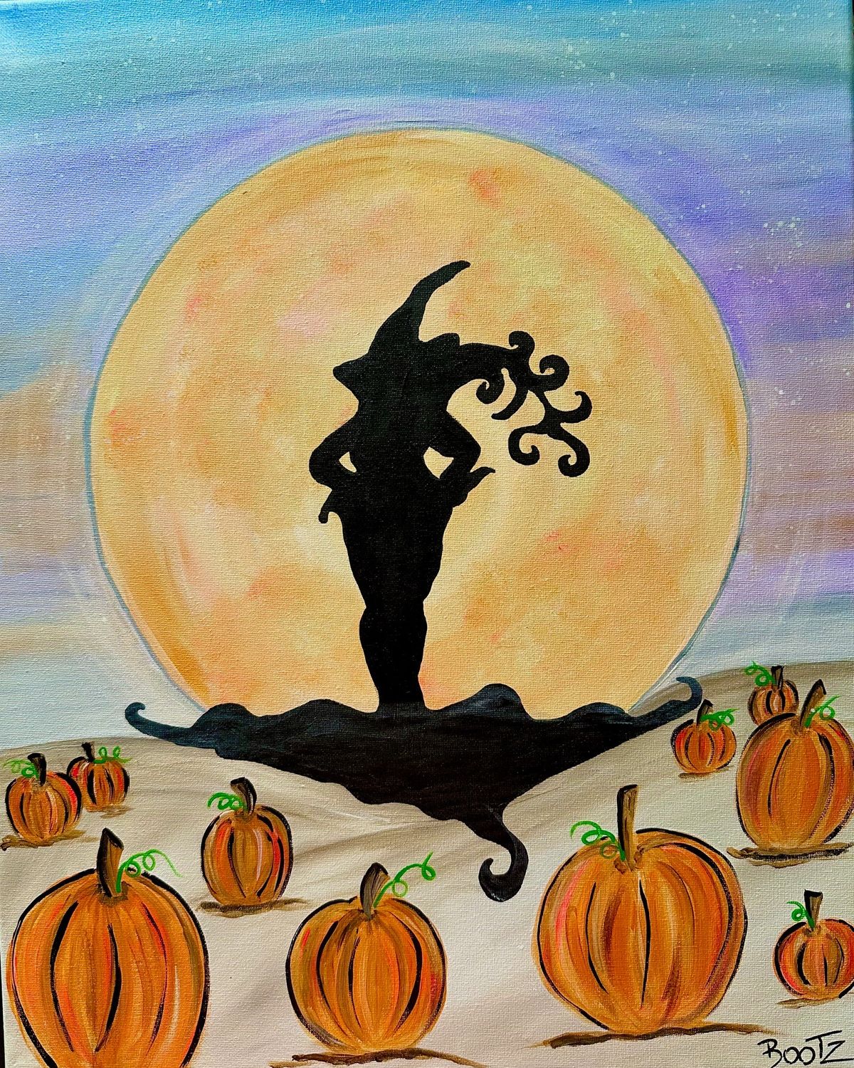 "Pumpkin Spicy Full Moon Magic" Acrylic Canvas Painting Class with Connie at Claytopia