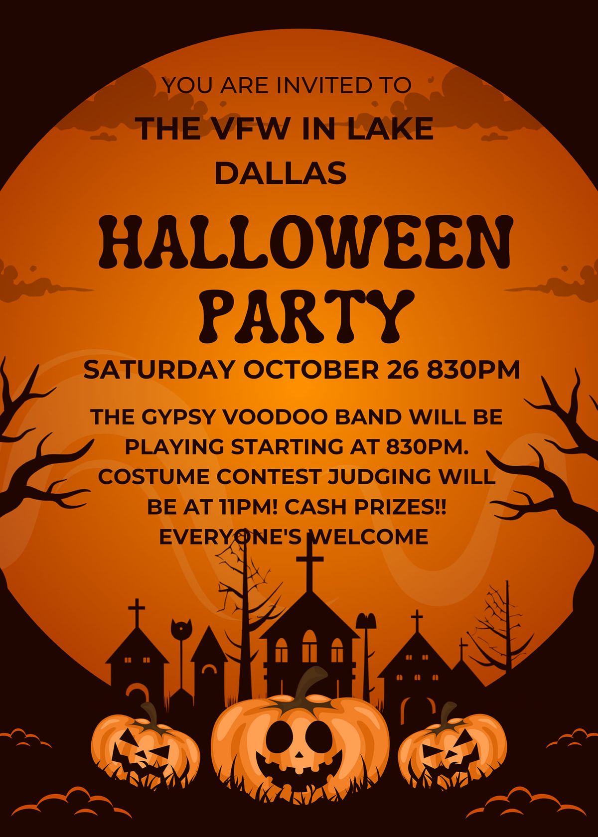 Halloween Party and Costume Contest @The VFW in Lake Dallas 