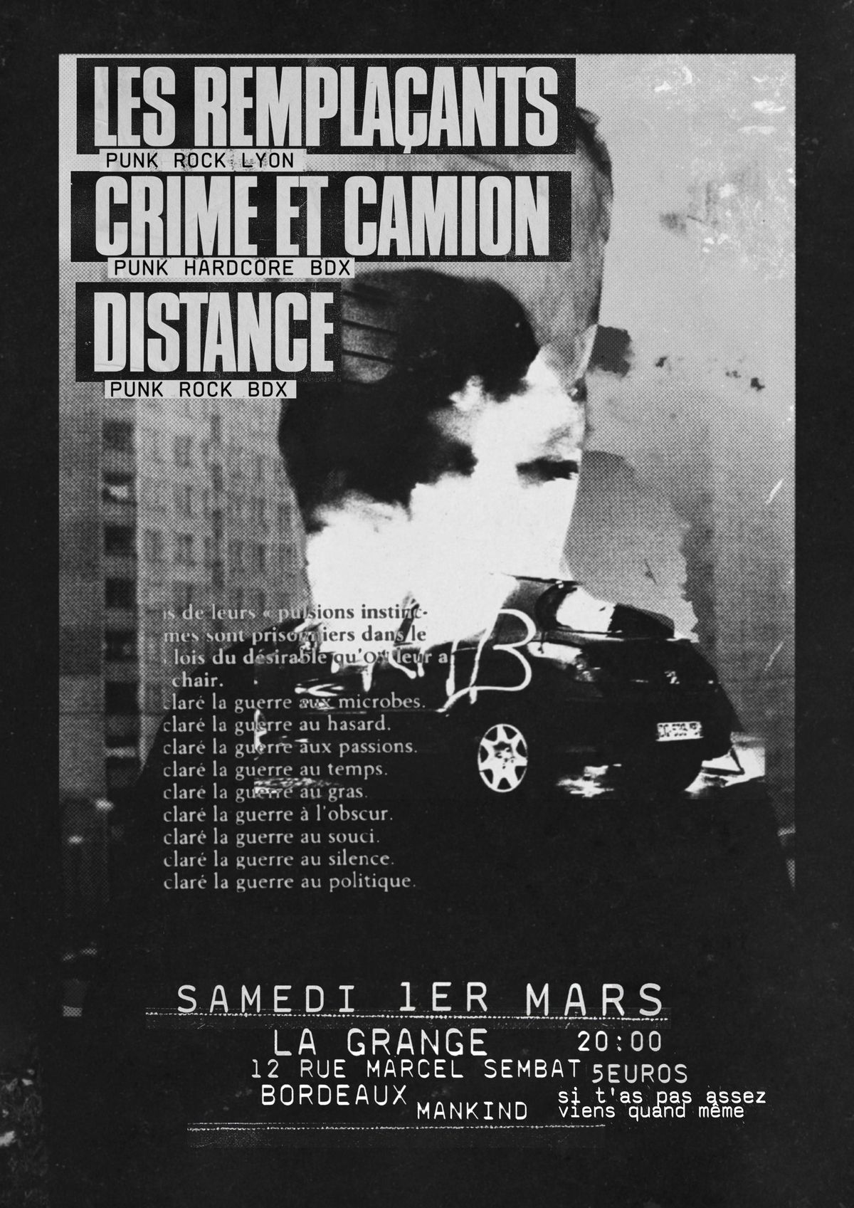 LES REMPLA\u00c7ANTS \/ CRIME ET CAMION \/ DISTANCE @ La Grange (rive droite !)