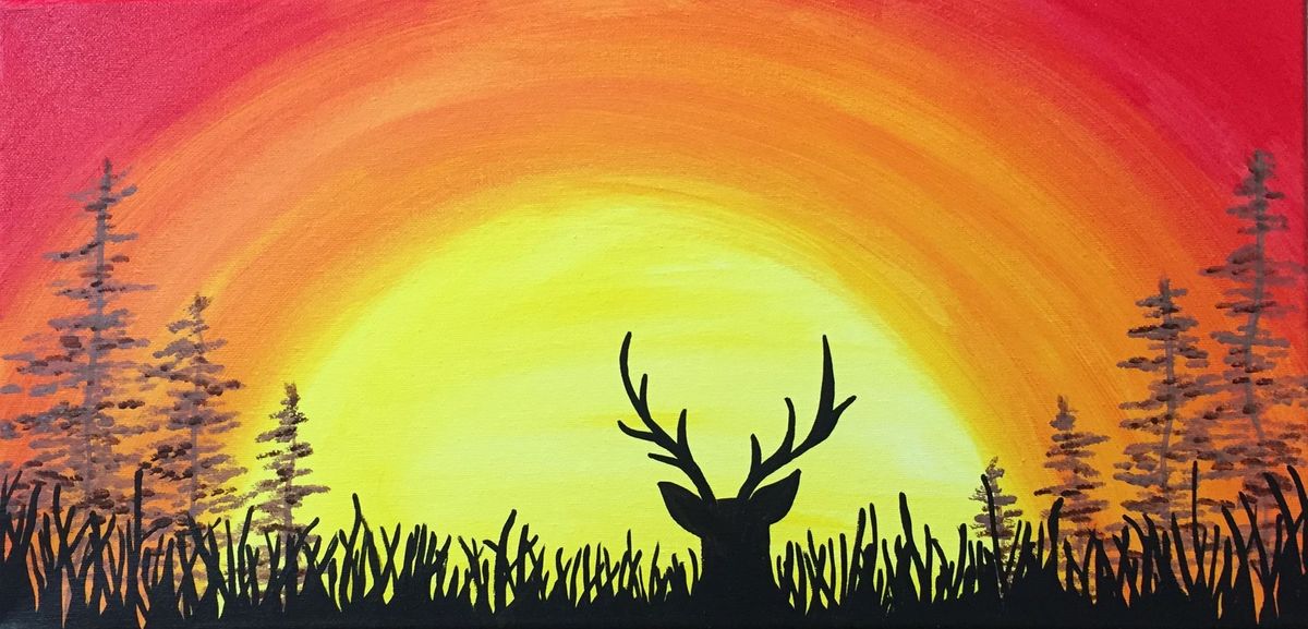 Sunset With Deer-20x10 ($25)