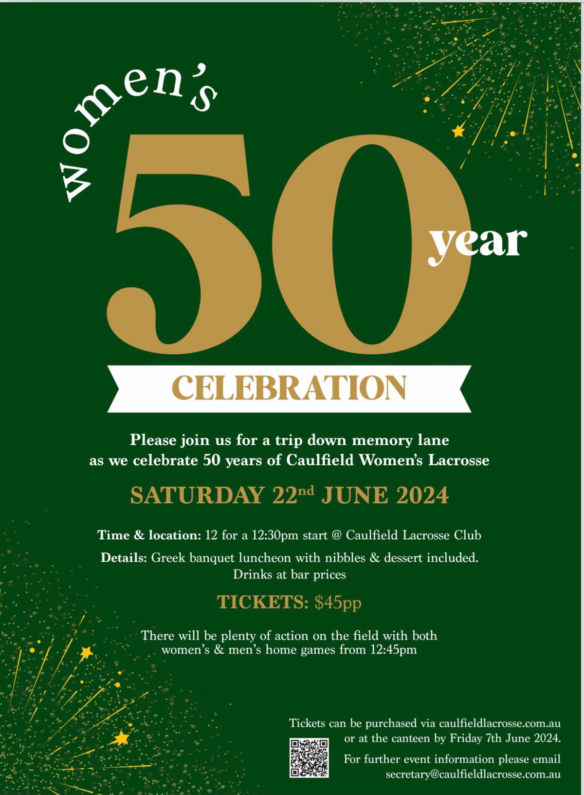 Caulfield Ladies Lacrosse Club 50 Year Celebrations - Saturday 22 June 2024