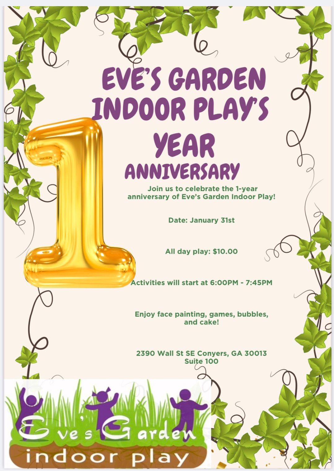 1 Year Anniversary at Eve\u2019s Garden Indoor Play