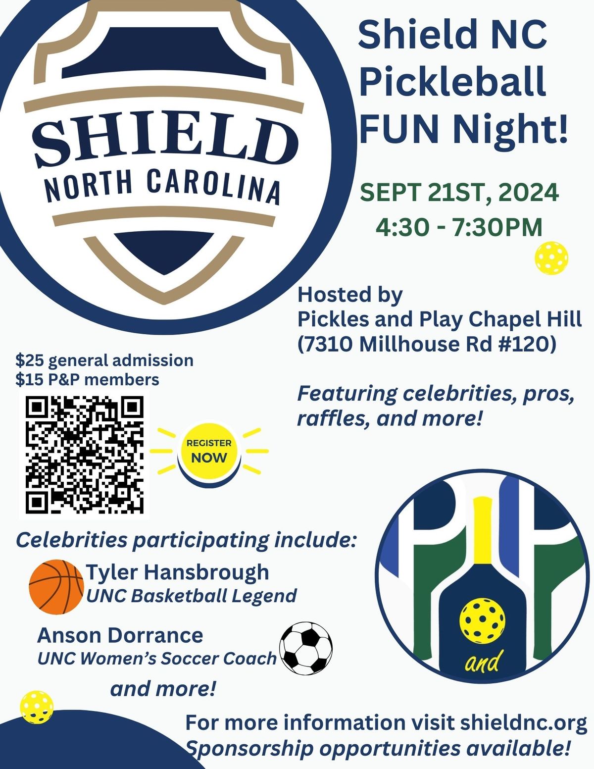 Shield NC Pickleball Fun Night featuring celebrity guests!