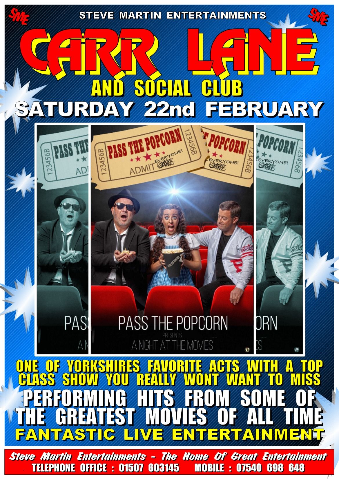 Pass the Popcorn are staring at the Carr Lane Club Grimsby Sat 22th Feb 2025