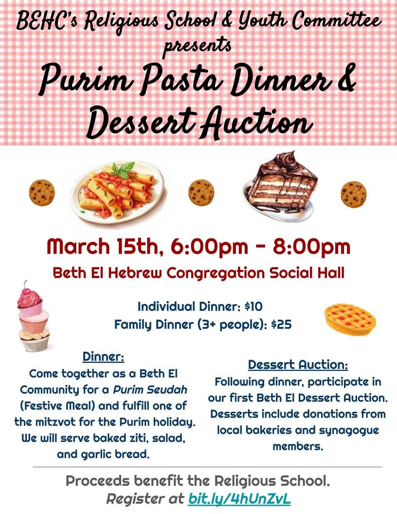 Purim Seudah: Spaghetti Dinner & Dessert Auction