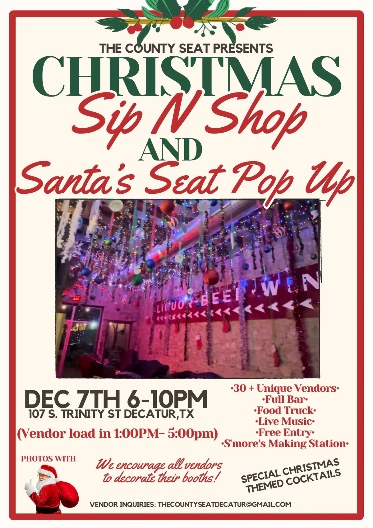 The County Seat Christmas Sip N Shop & Santa\u2019s Seat Pop-Up