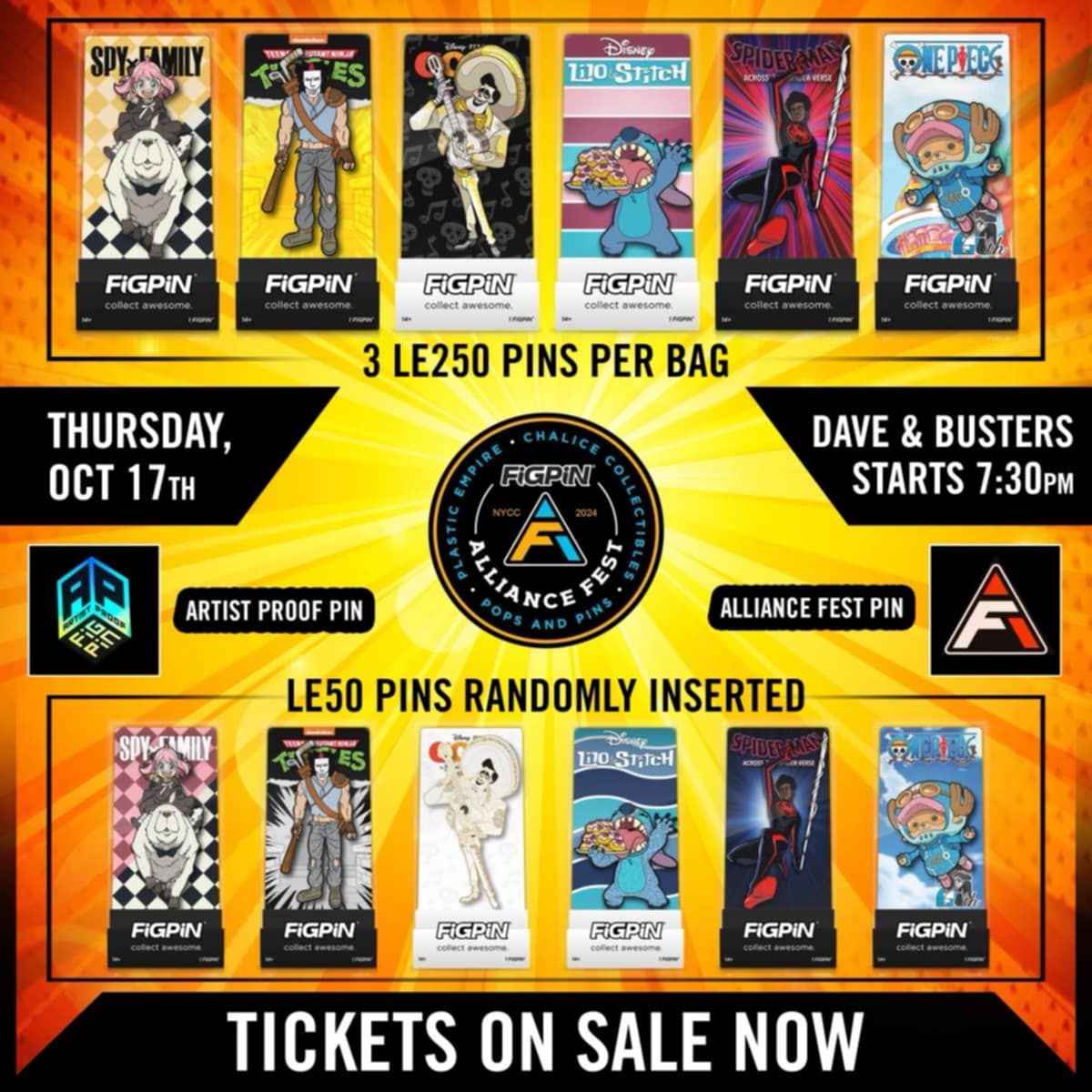 Alliance Fest NYCC 2024 Sponsored by FiGPiN October 17th Times Square Dave & Buster's