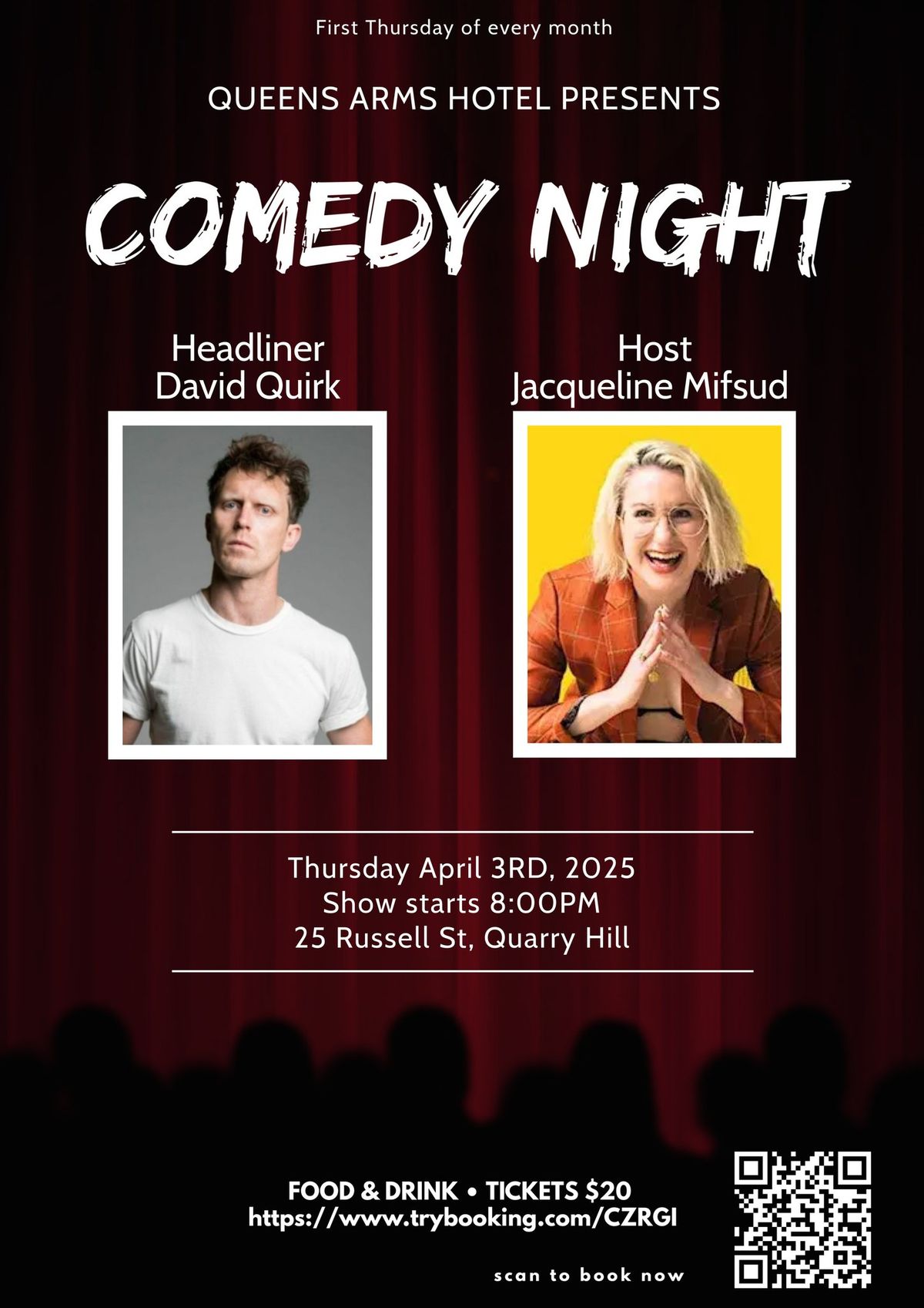 Queens Arms Comedy David Quirk & Jacqueline Mifsud