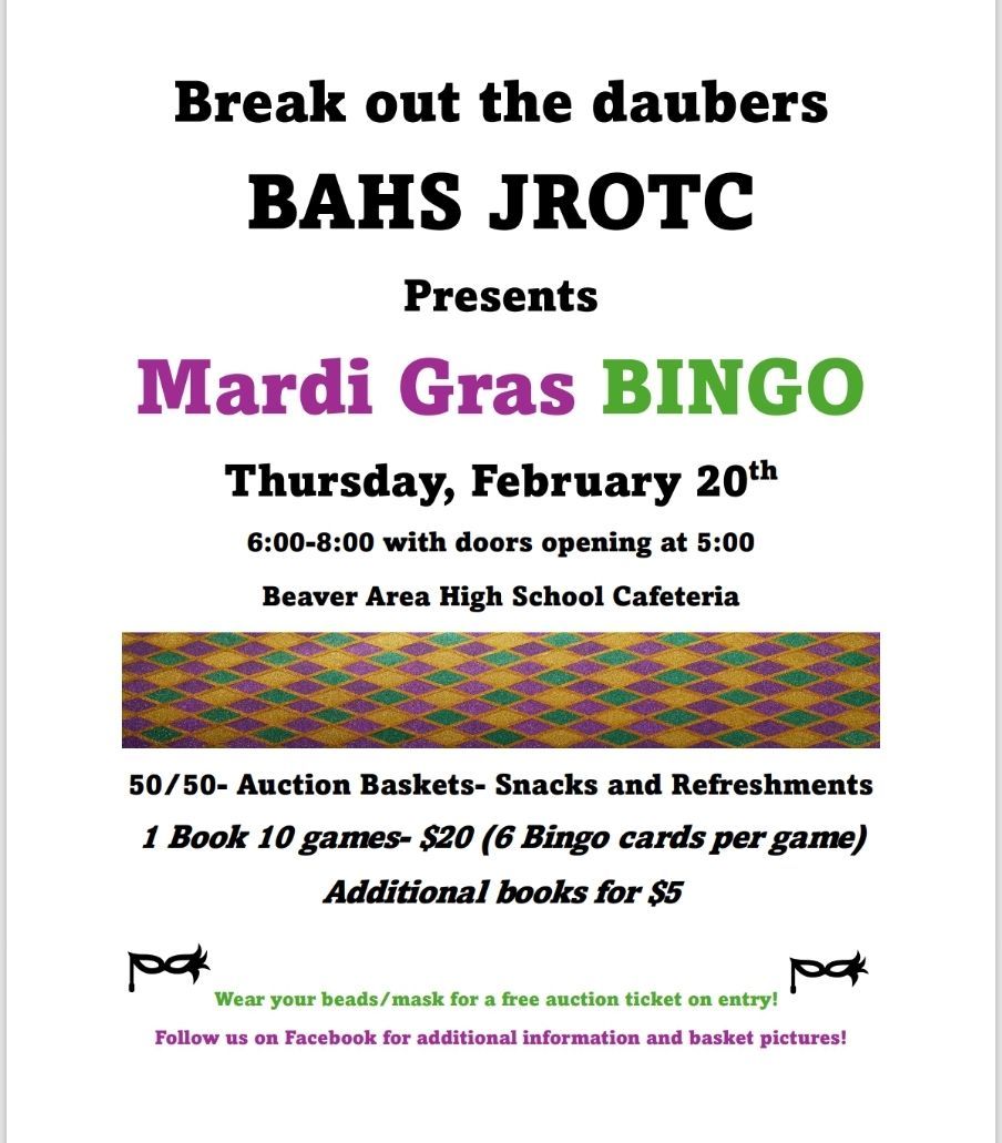 Beaver JROTC Mardi Gras BINGO 