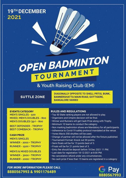 Shuttle Zone Open Badminton Tournament, Shuttle Zone Badminton Academy ...