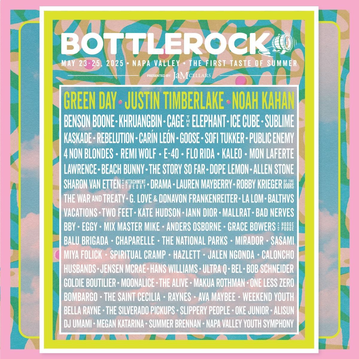 BottleRock Festival: Green Day  Justin Timberlake  Noah Kahan & Ice Cube - 3 Day Pass