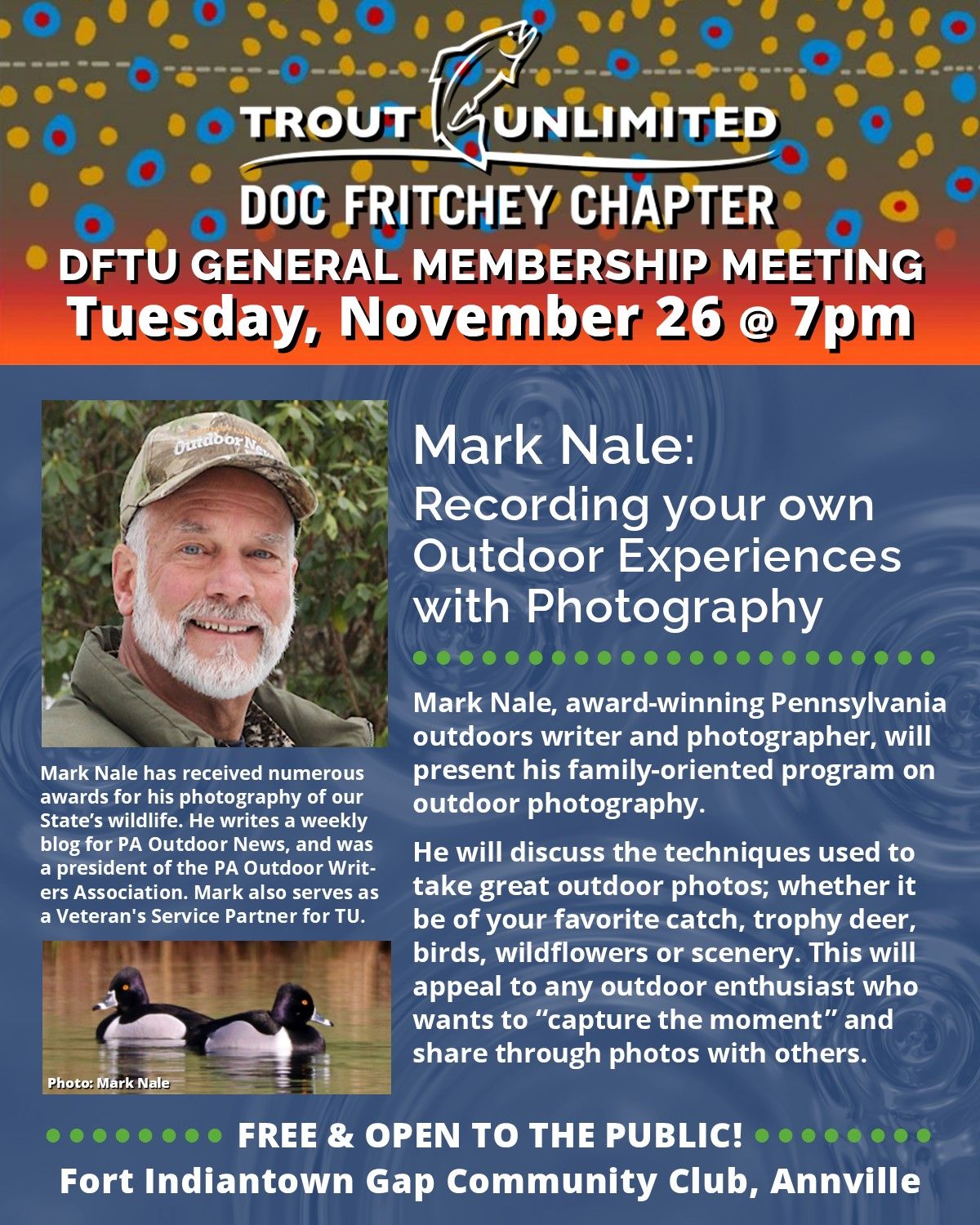 Noted Outdoor Photographer Mark Nale is our November Featured Speaker