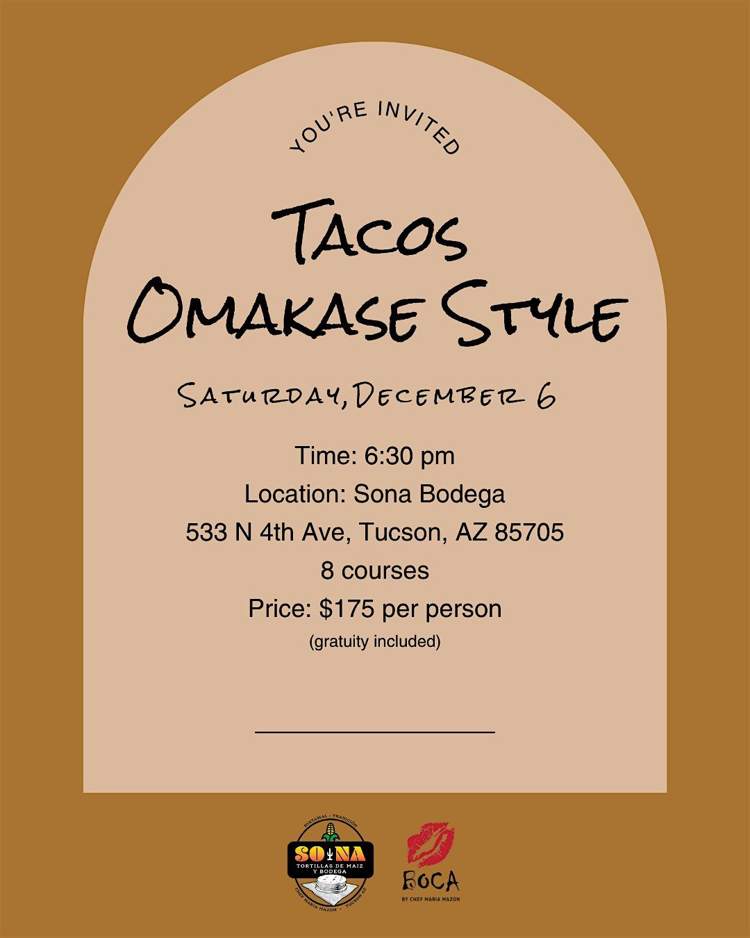 Tacos Omakase Dinner with Chef Maria Mazon