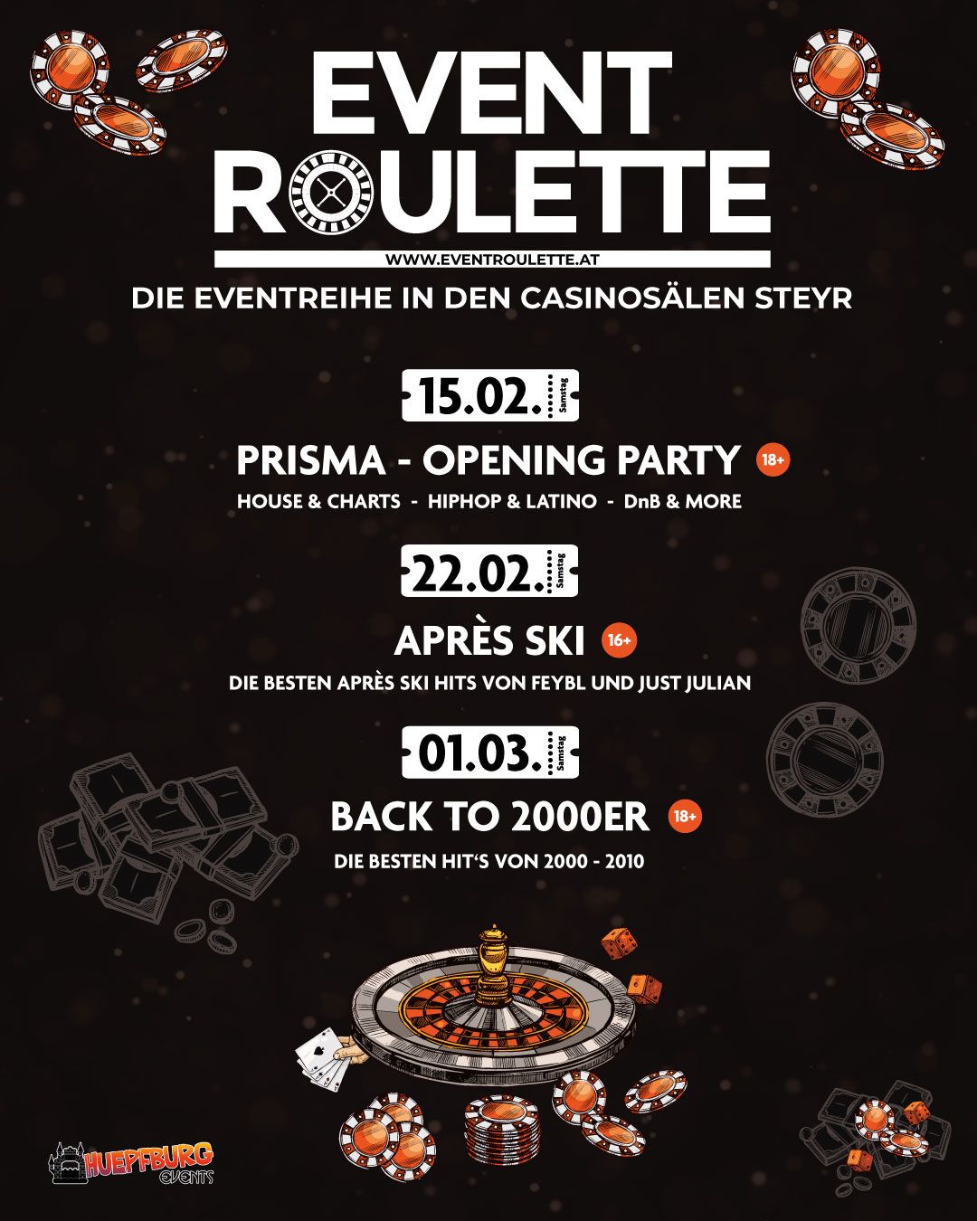 Event Roulette - Die Eventreihe in den Casinos\u00e4len Steyr (15.2. - 1.3.25)