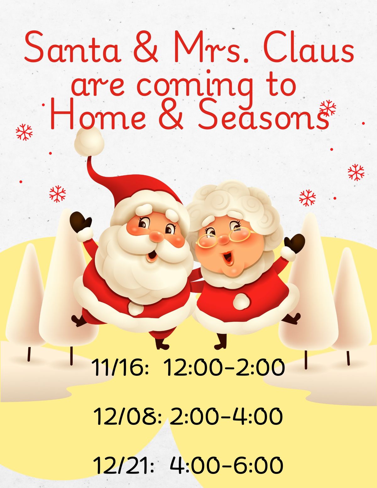 Santa and Mrs. Claus are coming to Home & Seasons 