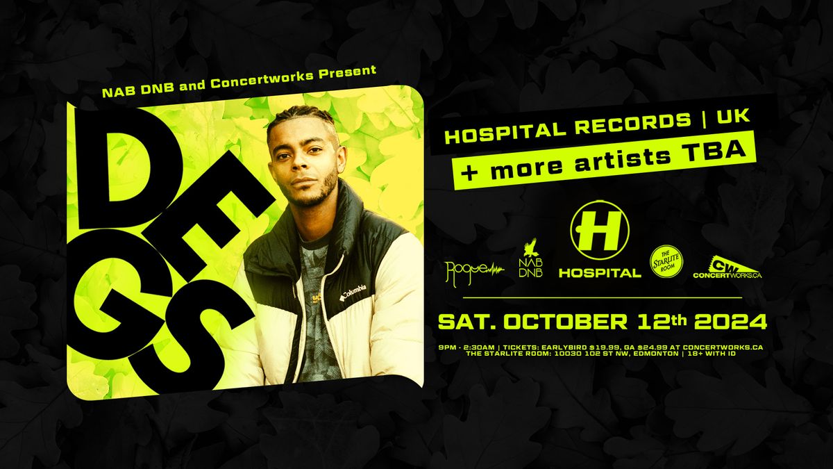 Degs (UK, Hospital Records) w\/ Special Guests - The Starlite Room - Oct 12th