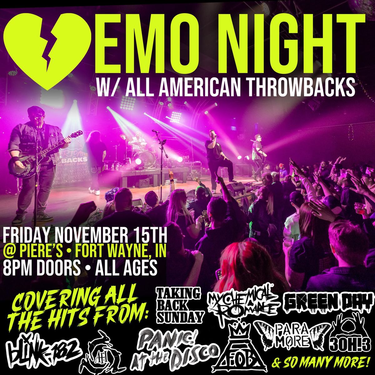 Emo Dance Party w\/ All American Throwbacks @ Piere\u2019s | Fort Wayne, IN