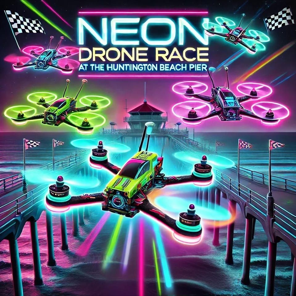 The Huntington Beach Pier Neon Drone Race Demo!