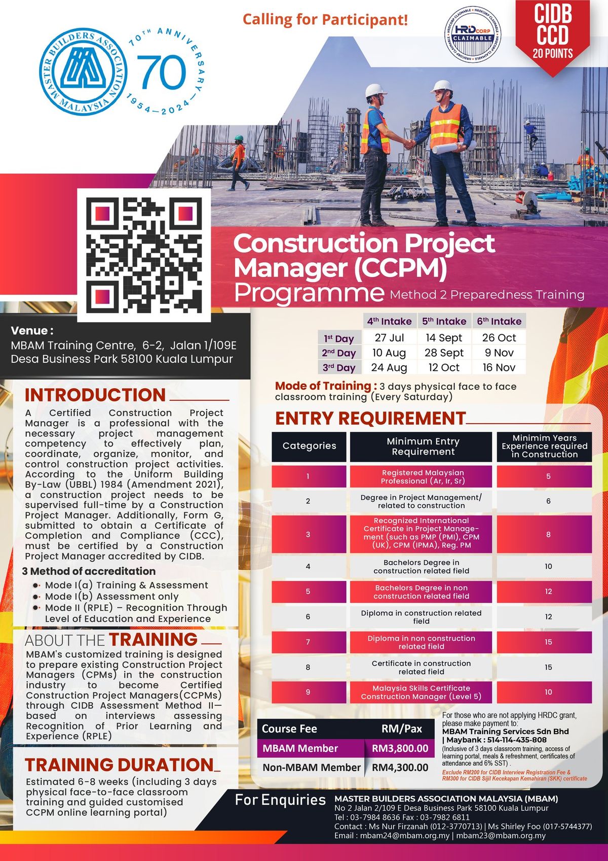 Certified Construction Project Manager (CCPM) Programme 4th Intake 1st Day