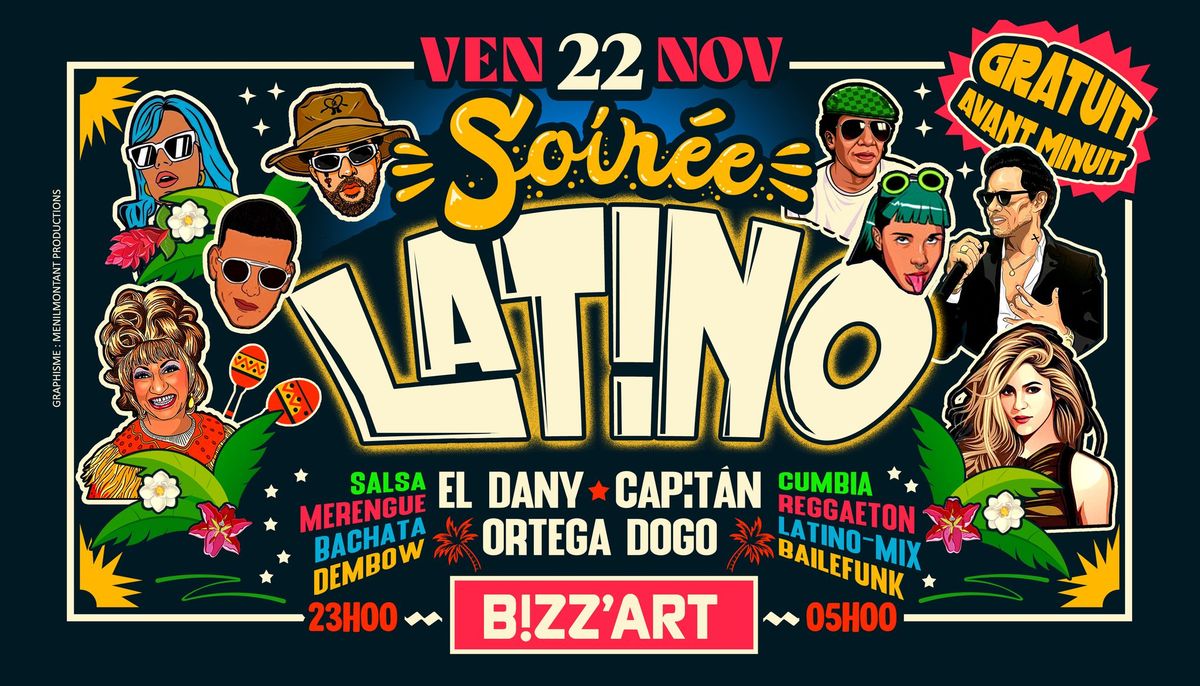 SOiR\u00c9E LATiNO x CANAL ST MARTIN \ud83c\udf34 GRATUIT \u200bAVANT MINUIT \ud83d\udd25 Ven.22.Nov au Bizz'Art (Paris10)