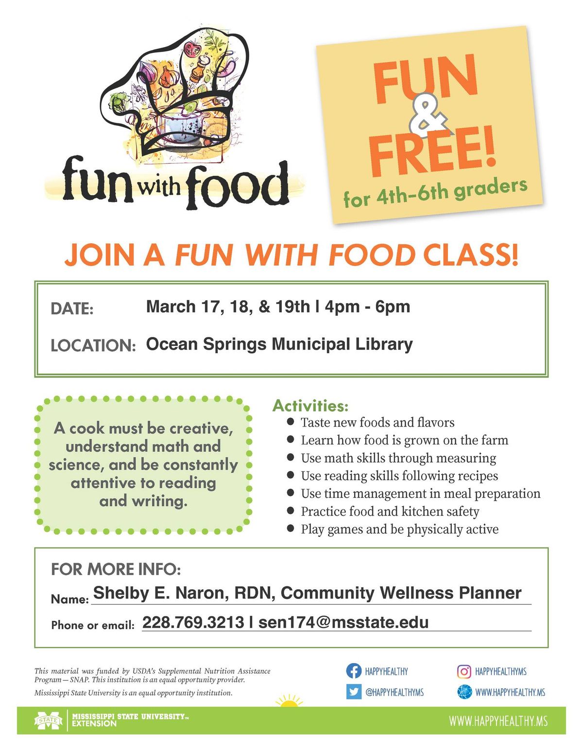 Fun with Food Class for 4th-6th Graders! 