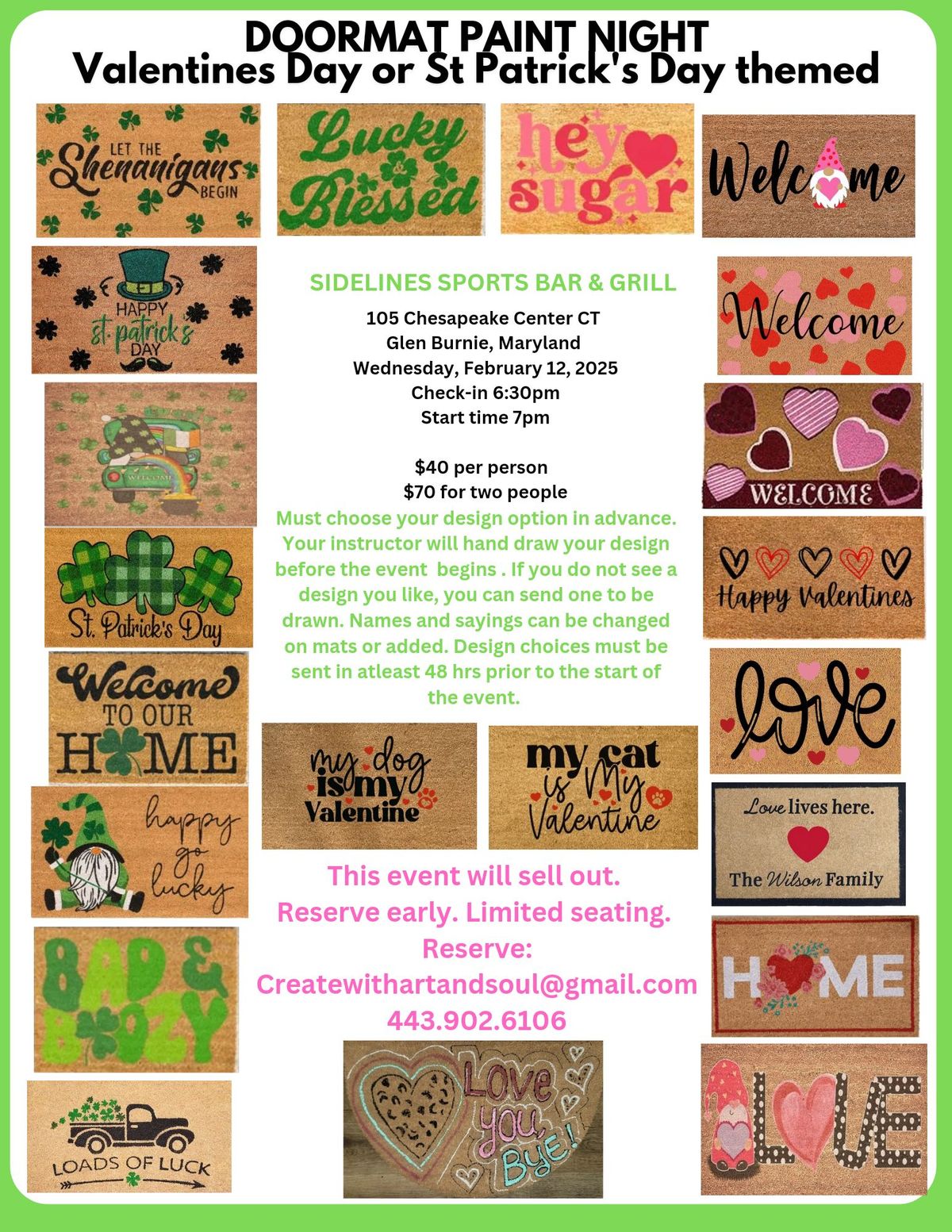 DOORMAT PAINT NIGHT- Valentines \/ St Patrick's Day at SIDELINES SPORTS BAR