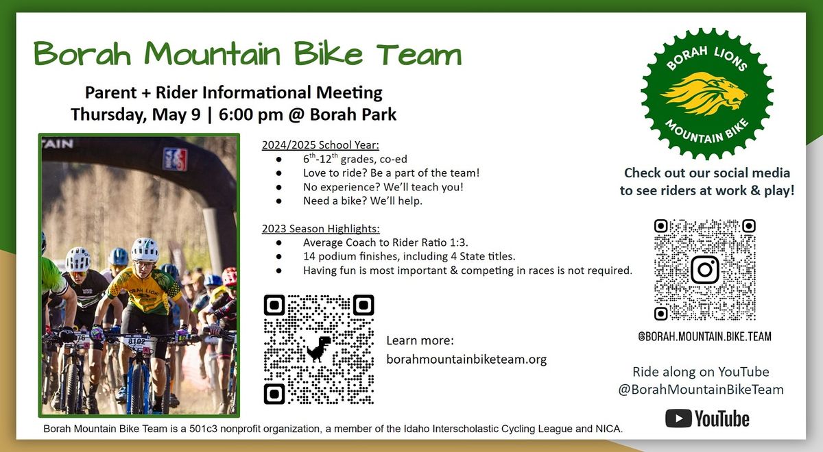 Borah Mountain Bike Team - Parent\/Rider Info Mtg