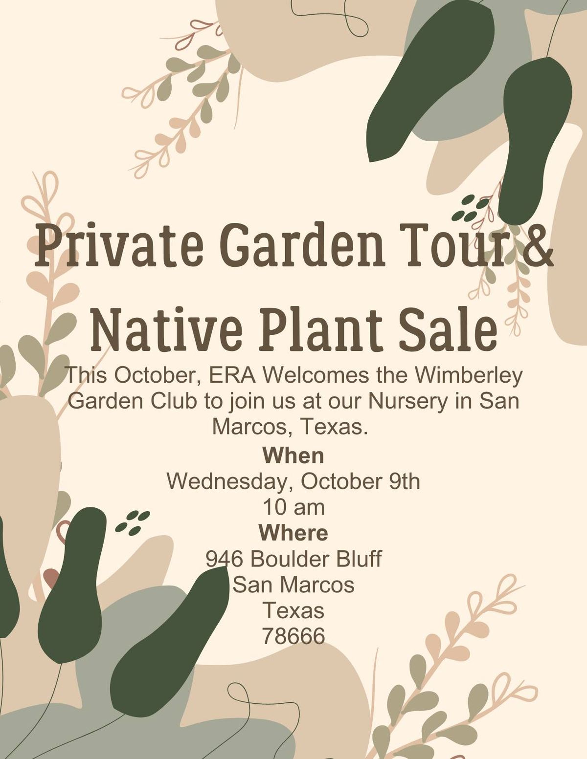 (Private) Wimberly Garden Club Native Nursery Tour & Sale